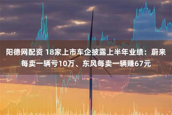 阳德网配资 18家上市车企披露上半年业绩：蔚来每卖一辆亏10万、东风每卖一辆赚67元